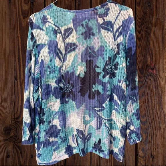 Alfred Dunner Blue & Teal Floral Open Cardigan - Picture 3 of 7